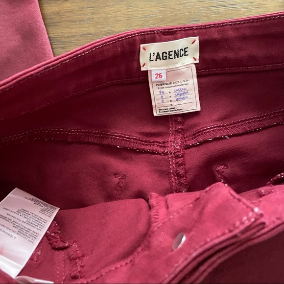 L’AGENCE MARGOT COATED skinny JEANS IN DARK BERRY burgundy SIZE 26 - Picture 2 of 14